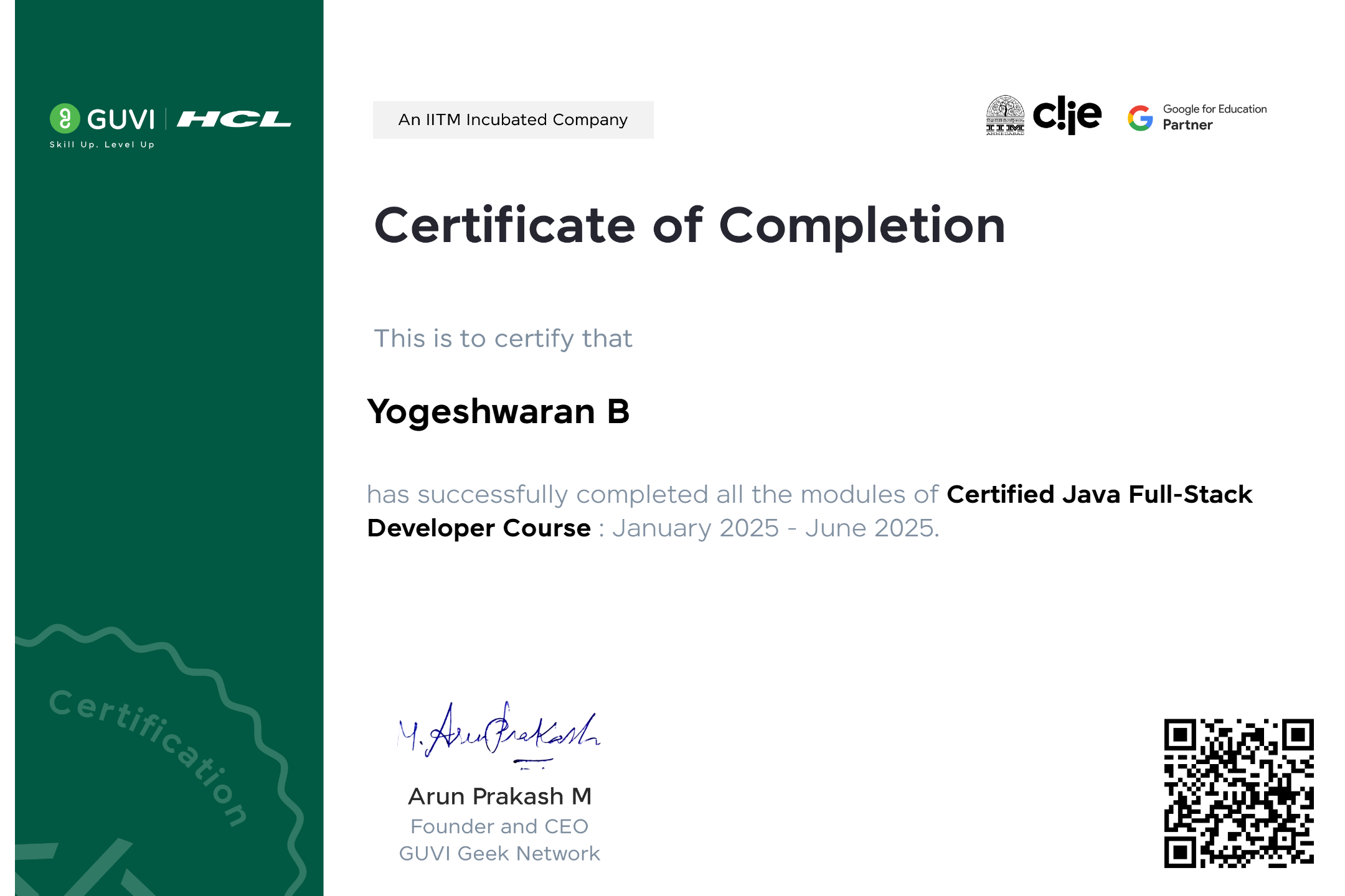 GUVI Certificate